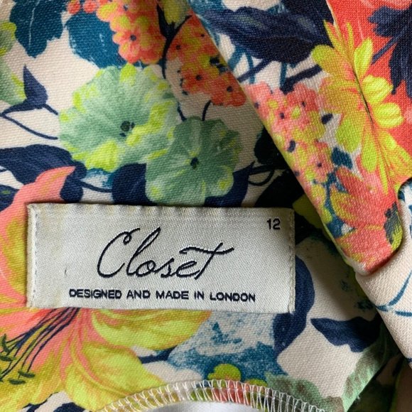 Closet London Women's Multicolor Floral V-back Pleated Summer Dress Size 12 8882 - Picture 6 of 9